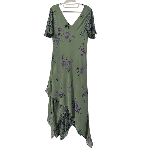 VTG Eva Blue Midi Dress Women 14 Green Purple Floral Beaded Fairy Ethereal Boho - Picture 4 of 7